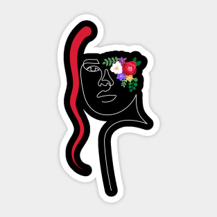 Flowers Lady with Red Hair | One Line Drawing | One Line Art | Minimal | Minimalist Sticker